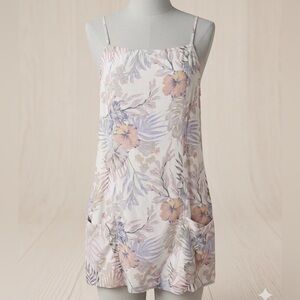 RIP CURL Paradise Calling Coastal Boho Tropical Floral Mini Dress White Cream